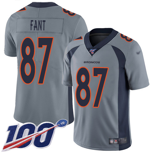 Men Denver Broncos #87 Noah Fant Limited Silver Inverted Legend 100th Season Football NFL Jersey